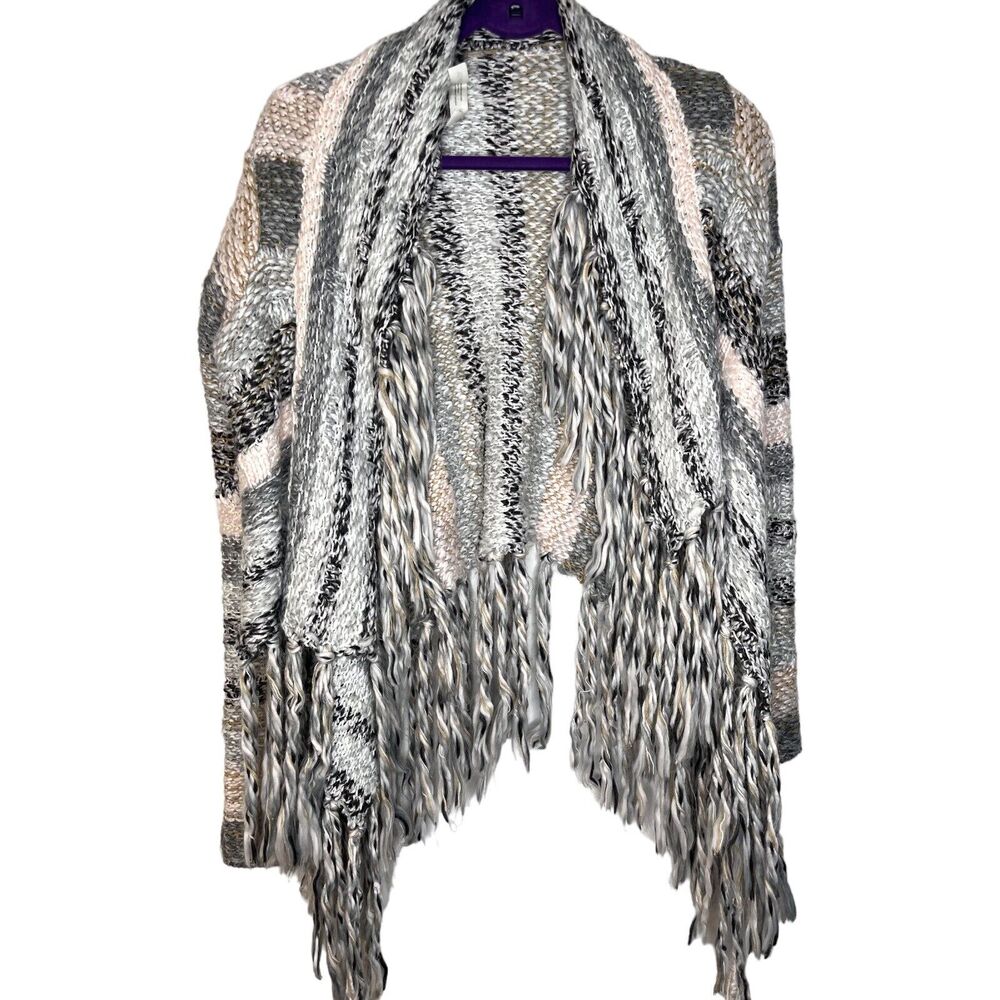 Bethany Moda Chunky Knit Open Front Poncho Cardigan Fringe Boho size xs